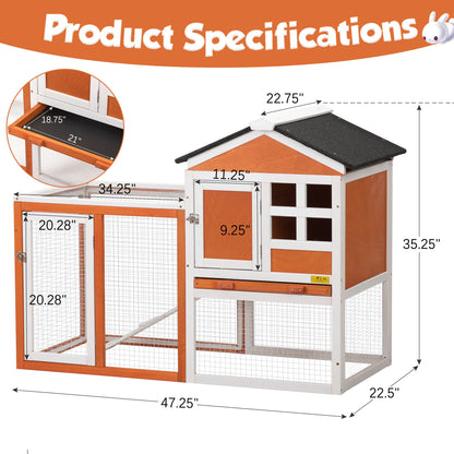 Rabbit Hutch Indoor Bunny Cage Outdoor Wooden Chicken Coop Small Animal Enclosure with Pull Out Tray & Weatherproof Asphalt Roof,48" L x 24" W x 35" H Orange