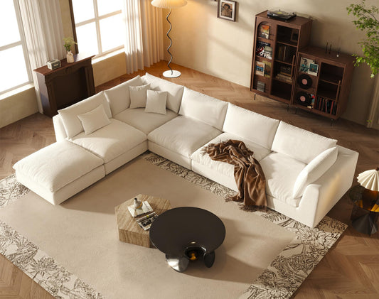 Oversized Modular Sectional Sofa,Cloud Couch Sectional Deep Seat Sofa Cushion Covers Removable,Oversized Sectional Couches for Living Room(6 Seater-Cream White Linen)