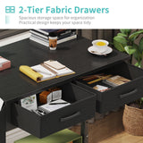 Small Portable Rolling Standing Desk - 32 Inch Adjustable Mobile Stand Up Teacher Desks with 2 Fabric Drawers on Wheels for Classroom, Couch Sofa Side Laptop Table with Storage for Home Office, Black WINAZ