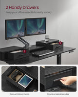 VASAGLE Electric Standing Desk with Drawers, 55.1 x 23.6 Inches, Sit Stand Desk with Power Outlet and LED Lights, Adjustable Height, Storage Shelf, 3 Memory Buttons, for Home Office, Ink Black VASAGLE