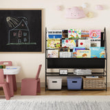 aboxoo Kids Bookshelf Freestanding Bookcase for Children Room, 32 in Book Shelves with 4 Deep Pockets Toy Organizer Large Stable Book Unit Storage for Bookstore Library Living Room,Black aboxoo