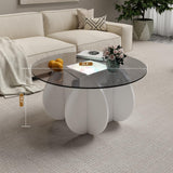 HedoAjim Round LED Coffee Table with Glass Top,Center Table with Storage for Living Room,Small Spaces, Office, and Lounge,32" White and Grey Glass Coffee Table with Smart Music Lamp HedoAjim