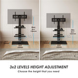 FITUEYES Swivel Floor TV Stand with Mount for TVs 37 43 50 55 60 65 70 75 Inch LCD LED Flat/Curved Screens Universal Swivel Televisions TV Mount Stand for Bedroom Living Room Black Tempered Glass Base FITUEYES