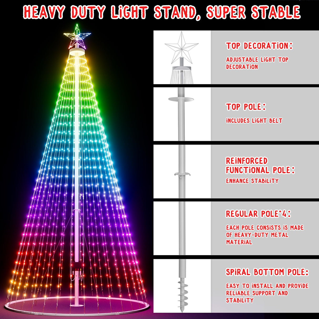 Led Outdoor Christmas Tree, 16ft Prelit Christmas Tree, Smart Outside Christmas Tree Light Show App Control with 1008 LED Lights Color Changing Sync APP & Remote Control Christmas Tree Lighting Miveda