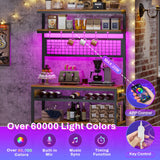 Itaar Bakers Rack with Power Outlet, 6-Tier Coffee Bar, Microwave Stand with Wine Rack, LED Lights and 10 Hooks, Bakers Racks for Kitchens with Storage, Rustic Brown Itaar