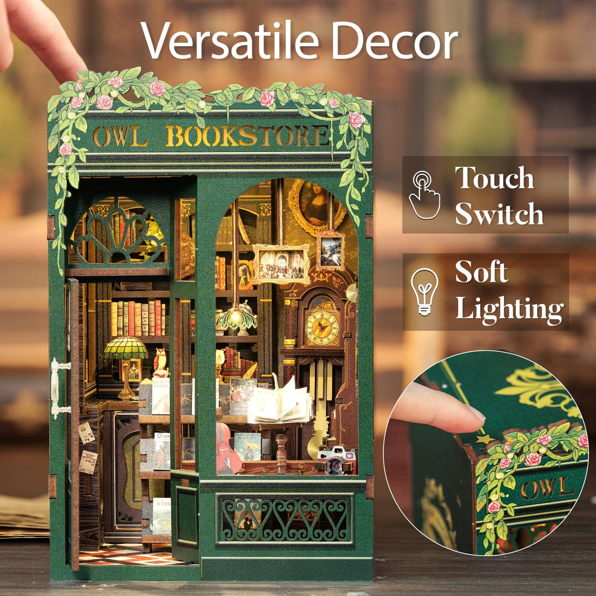 Cutefun Book Nook Kit - DIY Miniature House Kit for Bookshelf Decor, Book Nook Kits for Adults & Beginners, 3D Wooden Puzzle Dollhouse, Ideal Gift for Family and Friends (OWL Bookstore) Cutefun