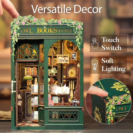 Cutefun Book Nook Kit - DIY Miniature House Kit for Bookshelf Decor, Book Nook Kits for Adults & Beginners, 3D Wooden Puzzle Dollhouse, Ideal Gift for Family and Friends (OWL Bookstore) Cutefun