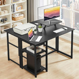 GreenForest Computer Home Office Desk with Monitor Stand and Storage Shelves on Left or Right Side,47 inch Modern Writing Study PC Laptop Work Table,Black GreenForest