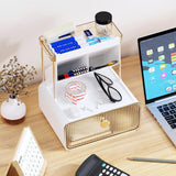 StackHelper 2-Tier 1-Drawer Bathroom Counter Organizer, Multi-Purpose Makeup Organizer Countertop, Ideal for Present, Easy to Install, Suitable as Bathroom Organizers and Storage, Amber StackHelper