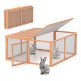Chicken Coop, Wooden Rabbit Hutch Outdoor Indoor Folding Bunny Cage with Handle Portable Chicken Run with Top & Side Opening Doors Small Animal Playpen No Assembly Pet Poultry Cage for Bunny(Wood) Phonjoroo