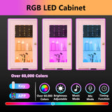 Wodeer Makeup Vanity Desk with Mirror and Lights,Vanity Table Set with Charging Station,Glass Tabletop and RGB Cabinets,Dressing Table with Jewellery Organizers Drawers for Bedroom,Pink Wodeer