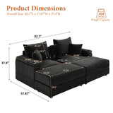 GNIXUU 82.7" Oversized Loveseat Sectional Sofa Sleeper with Storage Console & Cup Holders & USB Ports, Comfy Chaise Lounge Couch Bed with Ottomans for Living Room, Black Corduroy GNIXUU