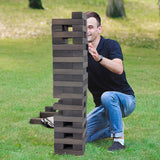 Juegoal 54 Pieces Giant Tumble Tower Blocks Game Giant Wood Stacking Game with 1 Dice Set, Gameboard, Canvas Bag for Adult, Kids, Family, Grey Juegoal