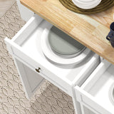 HOMCOM Kitchen Island on Wheels, Rolling Cart with Rubberwood Top, Spice Rack, Towel Rack and Drawers for Dining Room, Distressed White HOMCOM