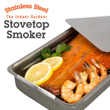 Camerons Indoor Outdoor Stovetop Smoker - Stainless Steel Barbecue Smoker Box w/Oak Wood Chips & Recipes - Works On Any Heat Source, Stovetop or BBQ Grill for Smoking Meats - Grilling Gift for Men Camerons