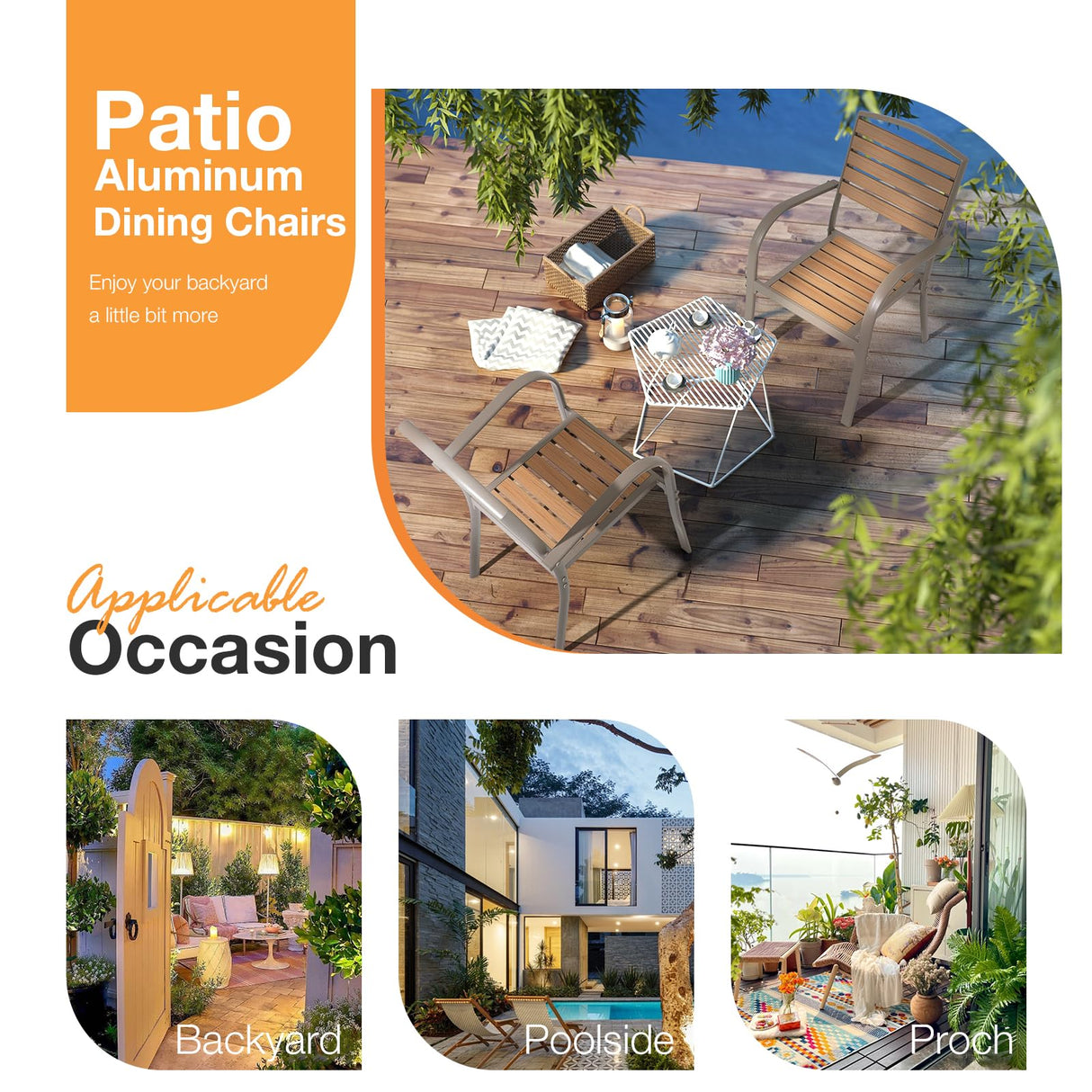 Patiorama Aluminum Outdoor Dining Chairs Set of 6, Stackable Outdoor Patio Chairs Set of 6, All-Weather Bistro Chair with Armrest, Faux Wood Outdoor Dining Chairs for Indoor Yard Garden-Teakwood Brown Patiorama