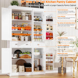 71" Tall Kitchen Cabinet Pantry Storage,Modern Kitchen Hutch Cabinet with Doors and Adjustable Shelves,Large Freestanding Food Pantry with 2 Drawer for Dining Room, Living Room, Hallway,White chartustriable