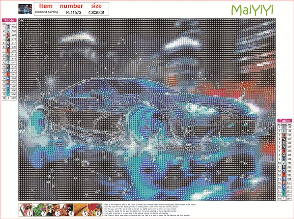MaiYiYi Racing Car Diamond Painting Kit, 5D Full Round Drill Sport Car Diamond Painting by Numbers, Racing Cars Paint with Gems Art Wall Decor for Adult Beginners (40 x 30 cm) MaiYiYi