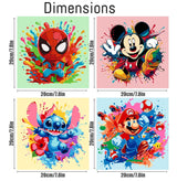 4 Packs Cartoon Paint by Numbers Kits for Kids Framed,Paint by Numbers for Kids Ages 8-12 with Framed Canvas,DIY Easy Painting Kits with Wooden Easel for Home Wall Decor 8X8 Inch Fuinkqe