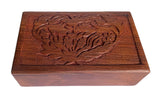 Ajuny Hand Carved handmade Wooden Decorative Treasure Chest Box - Flower Leaf Multipurpose Use Jewelry Storage Case Organizer Keepsake Watch Box Great for Gifts - Brown, 8X5 Inch Ajuny