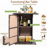 HAPPYGRILL 5 Pieces Rattan Bar Set, Outdoor Wicker Bar Table and 4 Bar Stools, Heavy-Duty Steel Frame, Patio Bar Furniture Set with Cushions HAPPYGRILL