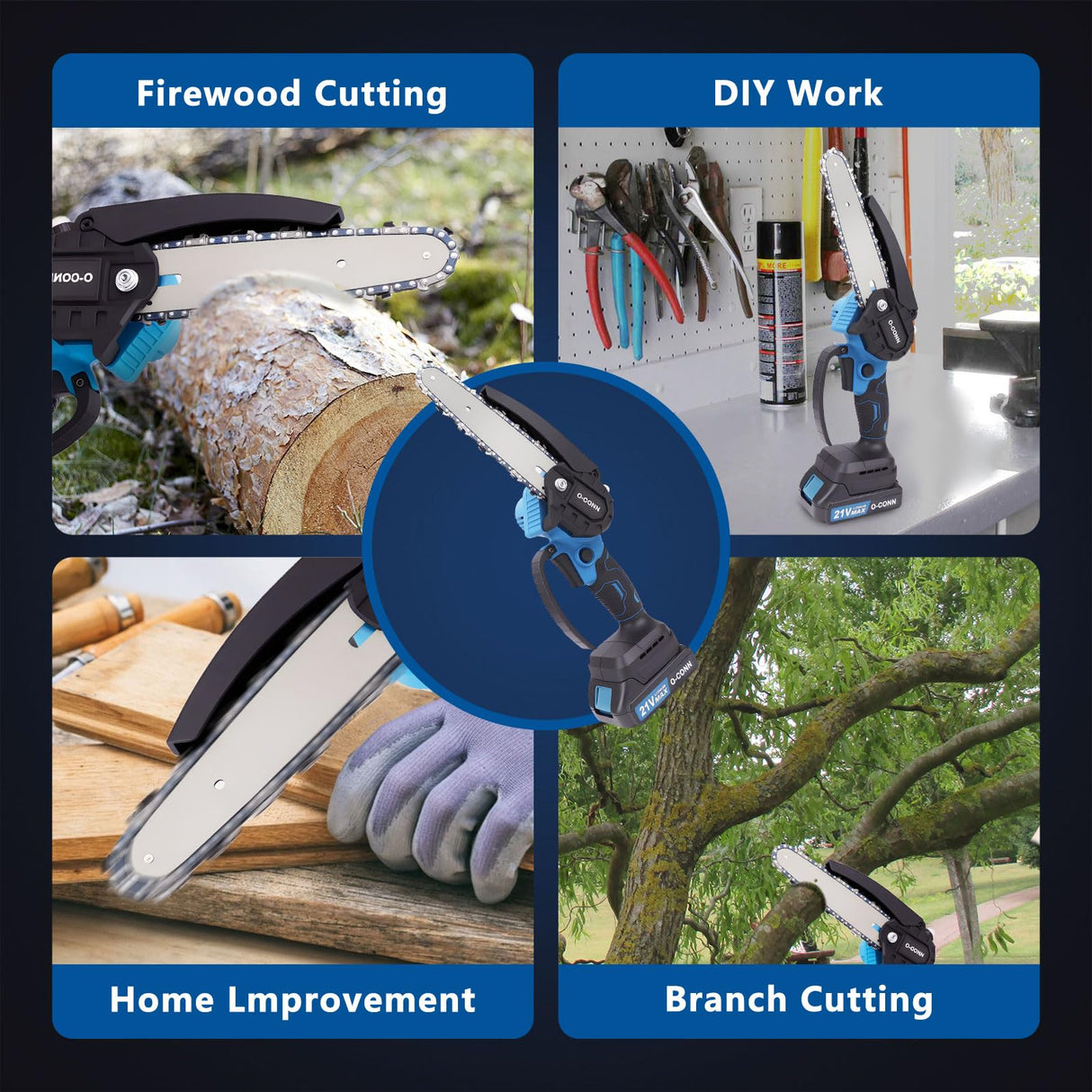 O-CONN Mini Chainsaw Cordless 6 Inch Handheld Chain Saw with Security Lock & Auto Oiler System, Portable Electric Small Chainsaw for Tree Branches, Courtyard, Household & Garden O-CONN