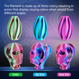 dikale Silk Triple Color PLA+ 3D Printer Filament 1.75mm, No Tangle Shiny Filament Net Weight 250g Spool (0.55lbs), 3-in-1 Silk PLA Pro Plus, Rose Red+Sky Blue+Green dikale