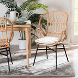bali & pari Caelia Modern Bohemian Natural Rattan and Black Metal Dining Chair bali & pari