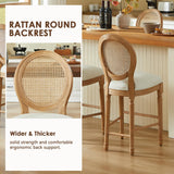 Kiztir French Country Bar Stools Set of 2 Farmhouse Rattan Counter Height Bar Stools with Round Back Upholstered Mid Century Barstools for Kitchen Island, Bar Kiztir