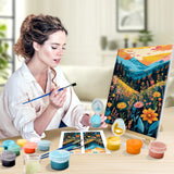 JOOZ Mountain Paint by Numbers Kit for Adults with Frame, Flowers Paint by Number with Easel, DIY Landscape Adult Paint by Number Kits Framed Canvas for Home Wall Decor 8 x 12 Inch JOOZ