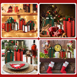 BBTO 6 Pcs Christmas Wooden Gifts Box Decor Christmas Table Decor Table Centerpieces with Buffalo Plaid Bowknot Faux Present Wooden Blocks Rustic Wooden Gifts Tiered Tray Decor for Xmas Party Decor BBTO