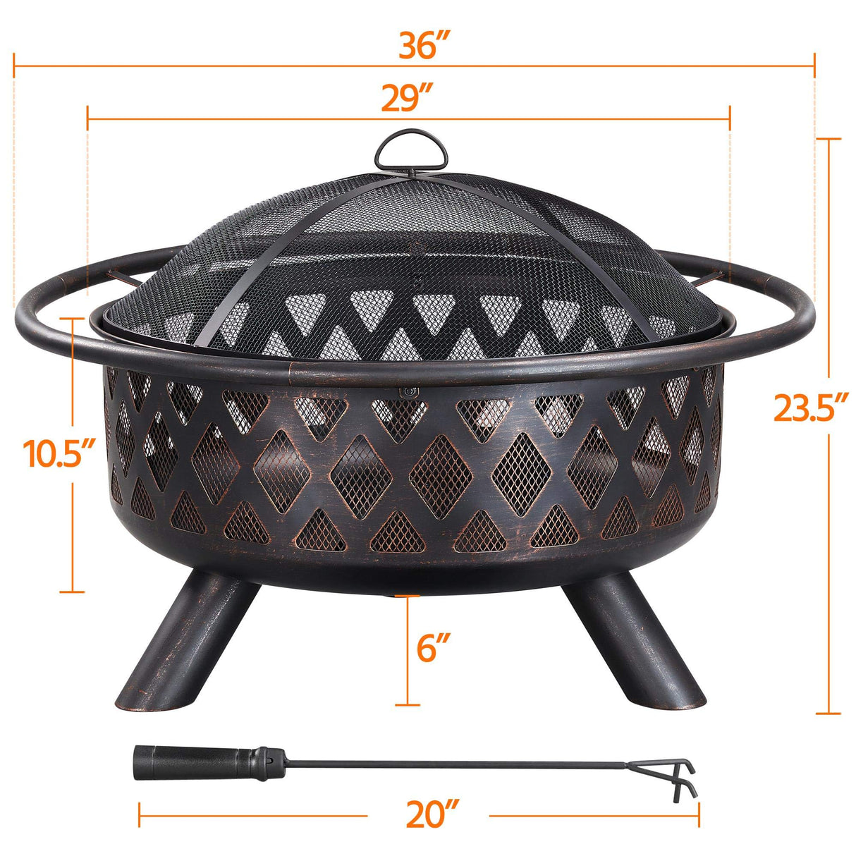Yaheetech Fire Pit 36in Outdoor Wood Burning Fire Pits Wood Large Fire Bowl for Outside BBQ Bonfire Patio with Mesh Spark Screen, Poker and Rain Cover Yaheetech
