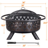 Yaheetech Fire Pit 36in Outdoor Wood Burning Fire Pits Wood Large Fire Bowl for Outside BBQ Bonfire Patio with Mesh Spark Screen, Poker and Rain Cover Yaheetech