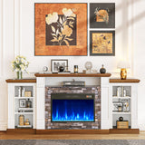 oneinmil 70" Fireplace TV Stand, Electric Fireplace with Mantel, Modern Entertainment Center with Open Storage, Remote Control, Adjustable Flame, Fire Place TV Stand for Living Room, Bedroom Oneinmil