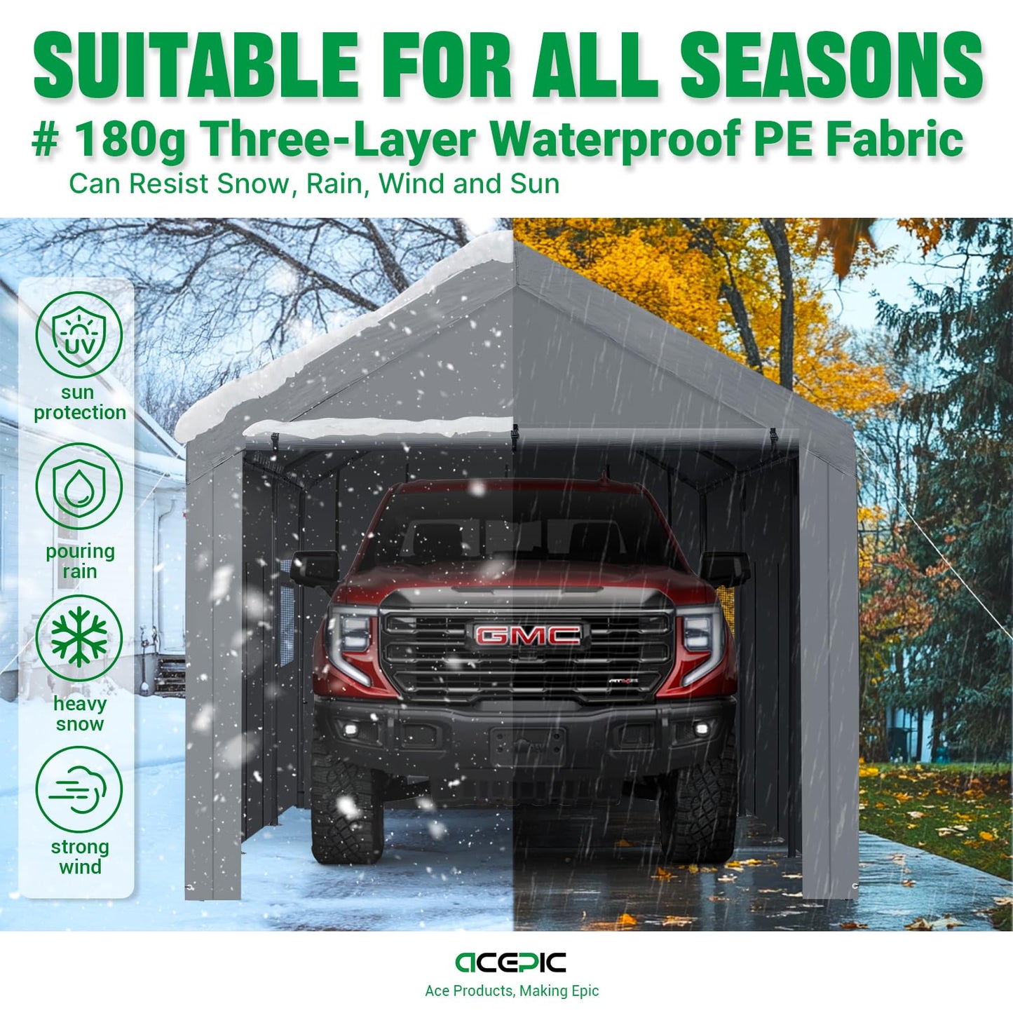 Carport for Vehicle Acepic Carport 10x20ft Heavy Duty Carport Features Roll-up Windows & Doors, Portable Garage with UV Resistant Waterproof All-Season Tarp for Car, Truck, Boat