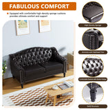 Chesterfield Loveseat, 55" Leather Love Seat Sofa, Comy Small Sofa Counch with Camelback for Small Spaces, Mid Century Modern 2 Deep Seats Couch for Apartment Living Room, Bedroom (PU-Loveseat, Brown) SUJOUCRAFT
