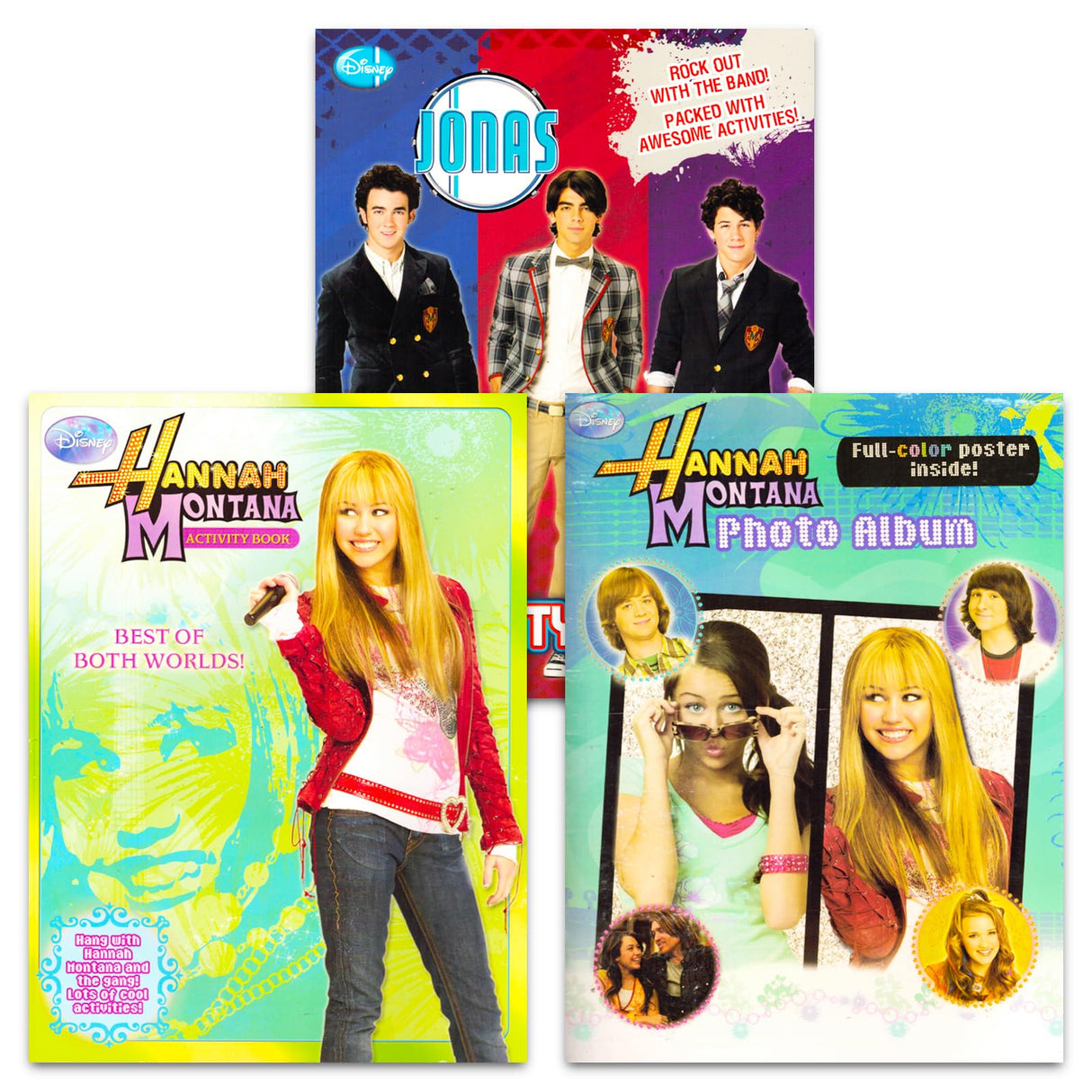 Disney Channel Stars Coloring and Activity Set - 3 Pc Bundle with Hannah Montana and Jonas Brothers Activity Books with Coloring Pages, Posters, More | Kids Pop Music Coloring Activity Set