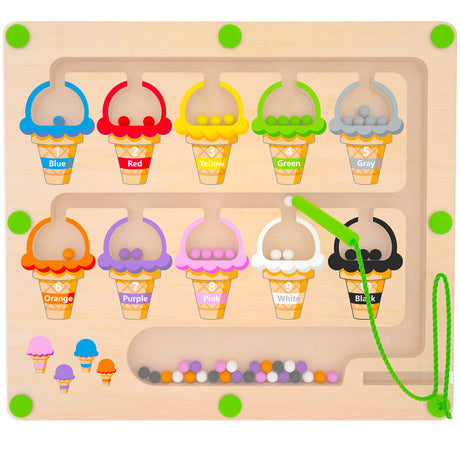 MTYOKILN Magnetic Color & Number Maze - Montessori Wooden Color Matching Learning Counting Puzzle Board - Toddler Fine Motor Skills Toys for Boys Girls 3 4 5 Years Old MTYOKILN