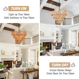 AyshwillDec 6-Light 24" Woven Boho Chandelier for Bedroom Rattan Light Fixture Wicker Pendant Light Large Rattan Pendant Light with 4-Tier Woven Shade Drum Light Fixture for Living Room Entryway AyshwillDec
