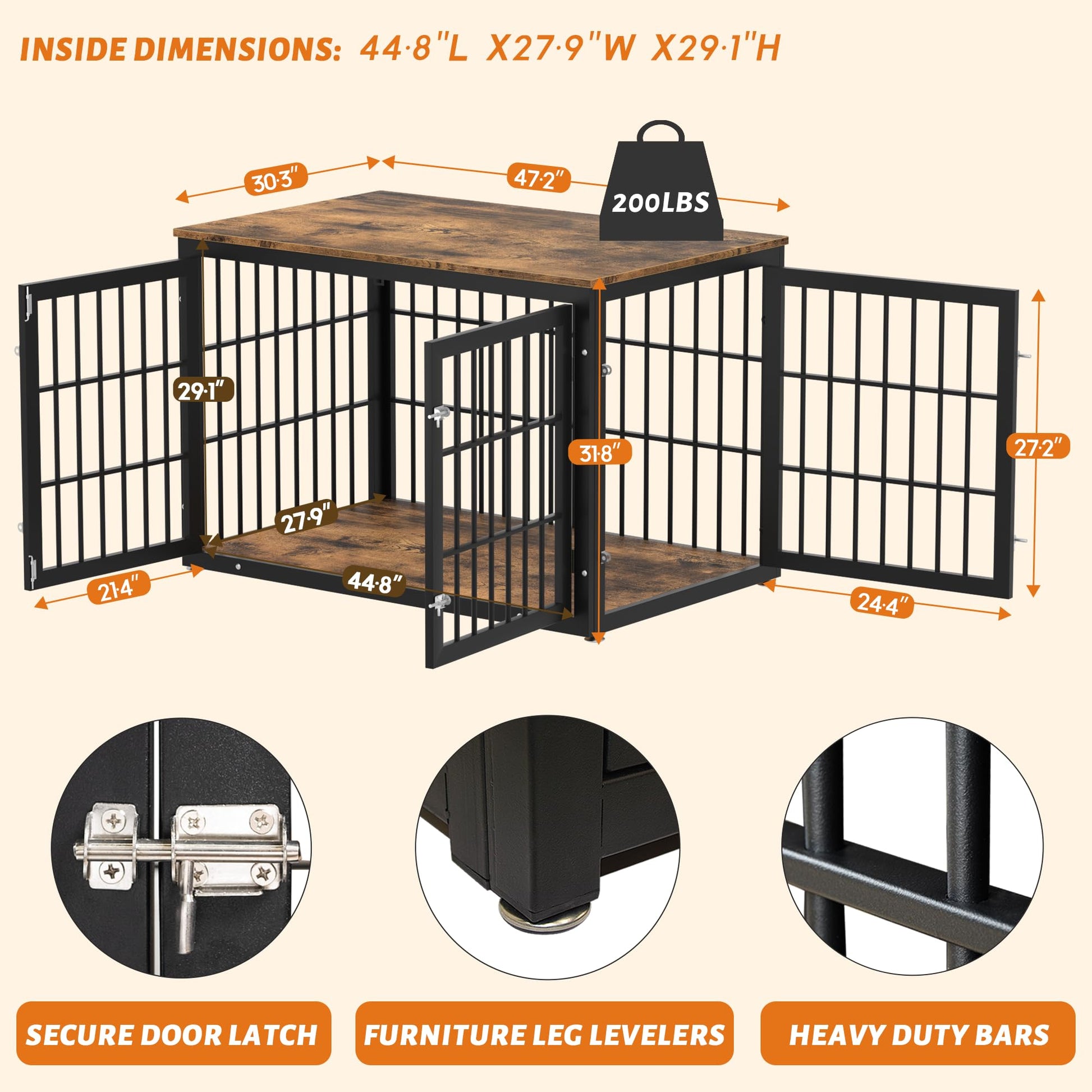 rehomerance Rustic Heavy Duty Dog Crate Furniture for Extra Large Dogs, Decorative Pet House End Table, Wooden Cage Kennel Furniture Indoor, XL, Black and Brown - WoodArtSupply