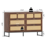 IQCNGVX 6 Drawer Dresser, Modern Rattan Dresser Chest with Wide Drawers and Metal Handles, Accent Dresser Drawer Organizer, Farmhouse Wood Storage Chest of Drawers for Bedroom, Living Room, Entryway IQCNGVX