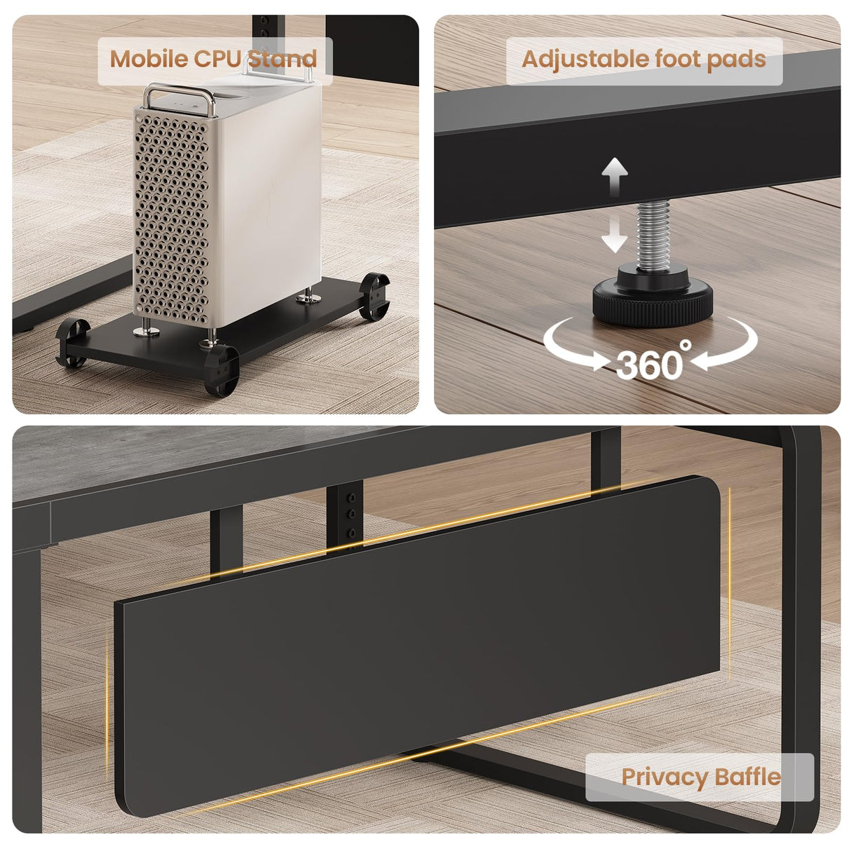 SEDETA 63 Inch Executive Desk, L Shaped Desk with Drawers, Large Office Desk with File Cabinet, Computer Desk with Mobile CPU Stand, Storage Shelves, Power Outlets for Home Office, Gray SEDETA