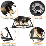 FadimiKoo 4-Light Black Flush Mount Ceiling Light for Kitchen Hallway, Industrial Close to Ceiling Lighting, Farmhouse Square Cage Lamp for Dining Room, Living Room, Bulb Not Included FadimiKoo
