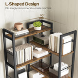 YATINEY Corner Bookshelf, 7 Tier L-Shaped Bookcase with 3 Drawers, Storage Corner Shelf, Freestanding Tall Display Shelf, Industrial Style, for Living Room, Home Office, Rustic Brown and Black SJ10BR YATINEY