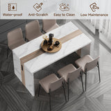 63" Large Island Table for Kitchen with Charging Station,Faux Marble Wooden Dining Table for 4-6 People,Modern Luxury Kitchen Island with Multi-Color LED Mood Lighting & Stylish Grill Design TRONLEE