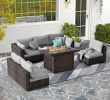 7 Piece Patio Furniture Set with Fire Pit Table, Rattan Outdoor Sectional Patio Conversation Sets with Seat Cushions for Backyard Deck Balcony Lawn and Garden, Grey gaildon
