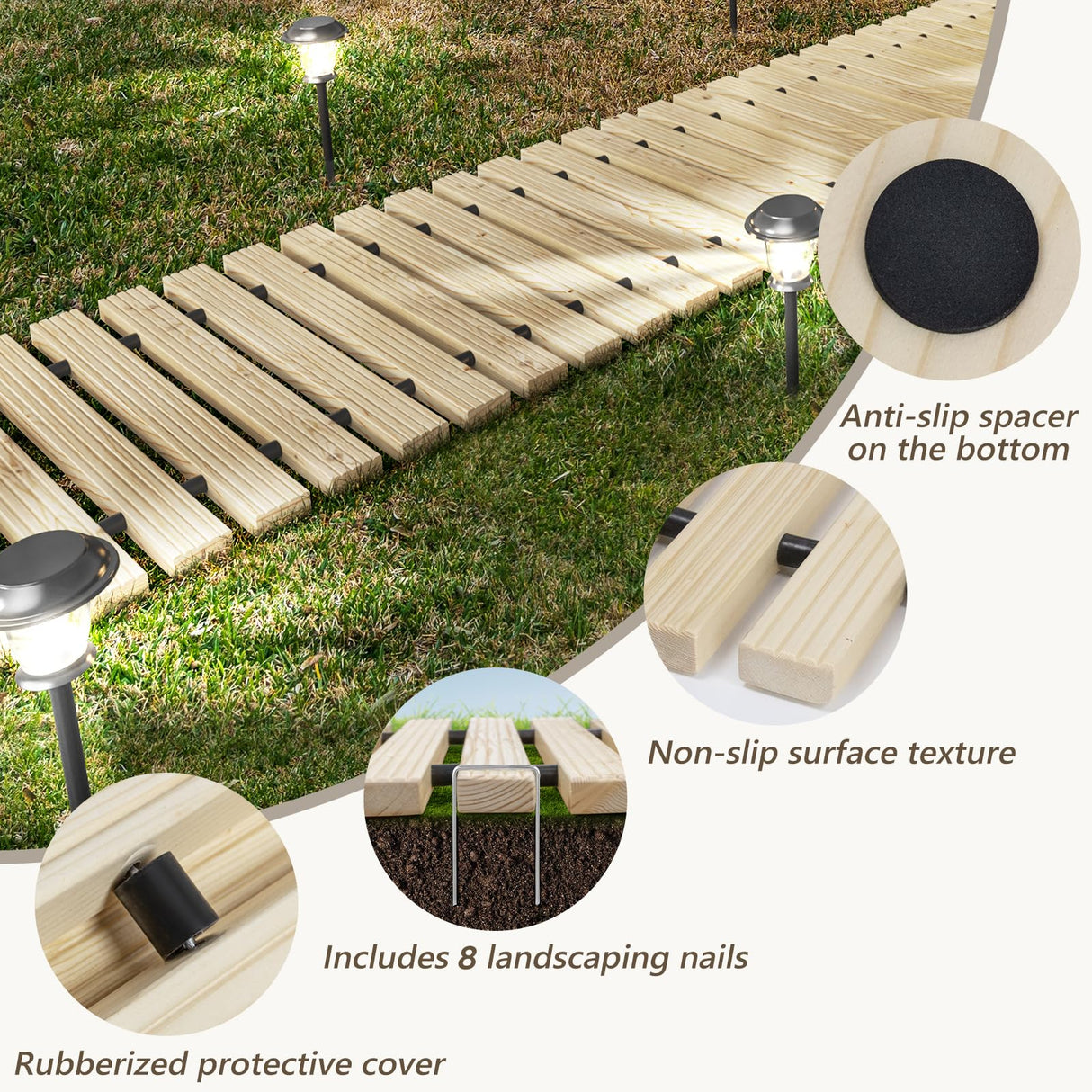 APRILSOUL 12FT Wooden Garden Pathway, Outdoor Roll Out Walkway Path for Patio,Lawn,Backyard,Beach,Wedding APRILSOUL
