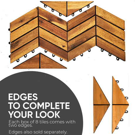 Interlocking Deck Tiles 12" x 9" Herringbone 18 Sq Ft - Non-Slip Acacia Wood Outdoor Tiles for Patio - Decking, Porch and Balcony Flooring Tiles - Easy to Install Wooden Deck Tile Pavers (24 Pack) Majestick Goods