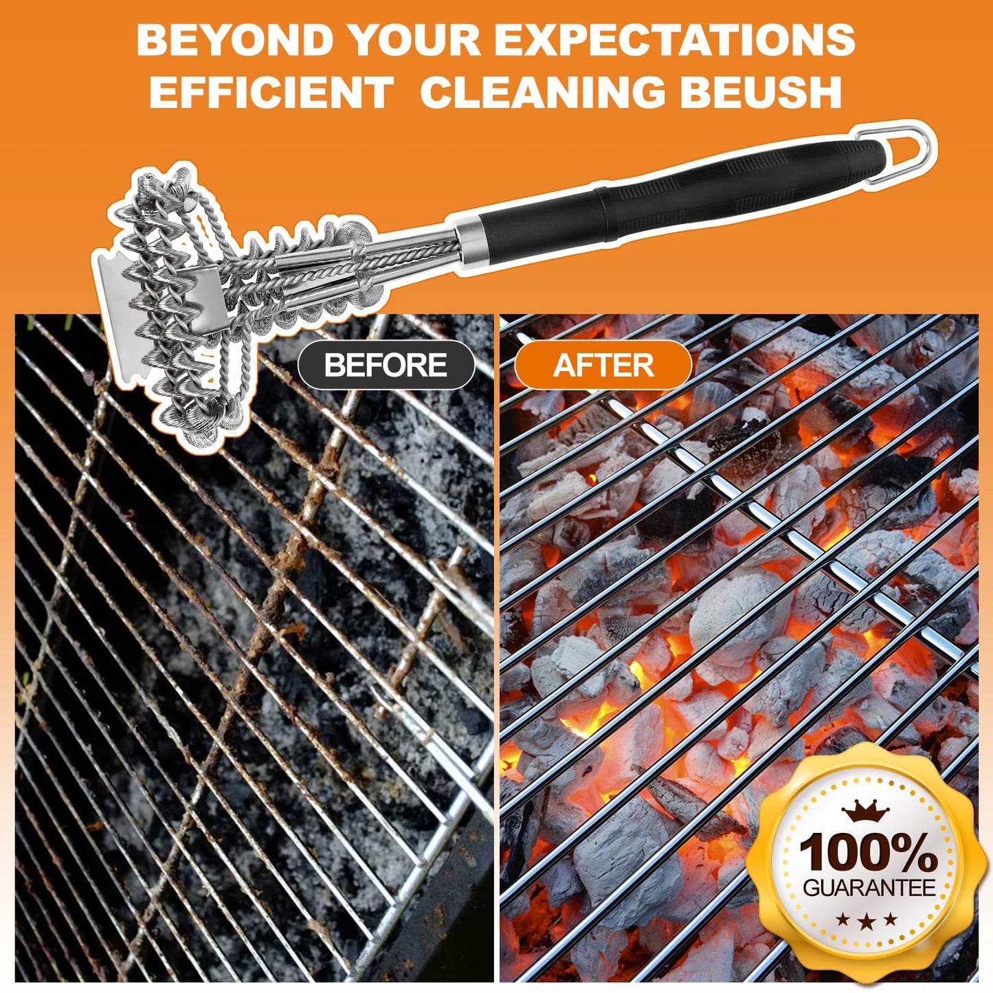 18" Bristle Free Grill Brush Barbecue Triple Scrubbers Cleaning Brush for Gas or Charcoal Grills,Compatible with Stainless Steel/Cast Iron/Porcelain Grill Grates