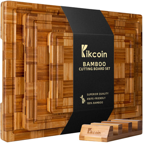Extra Large Bamboo Cutting Boards, (Set of 3) Chopping Boards with Juice Groove Bamboo Wood Cutting Board Set Butcher Block for Kitchen, End Grain Kikcoin